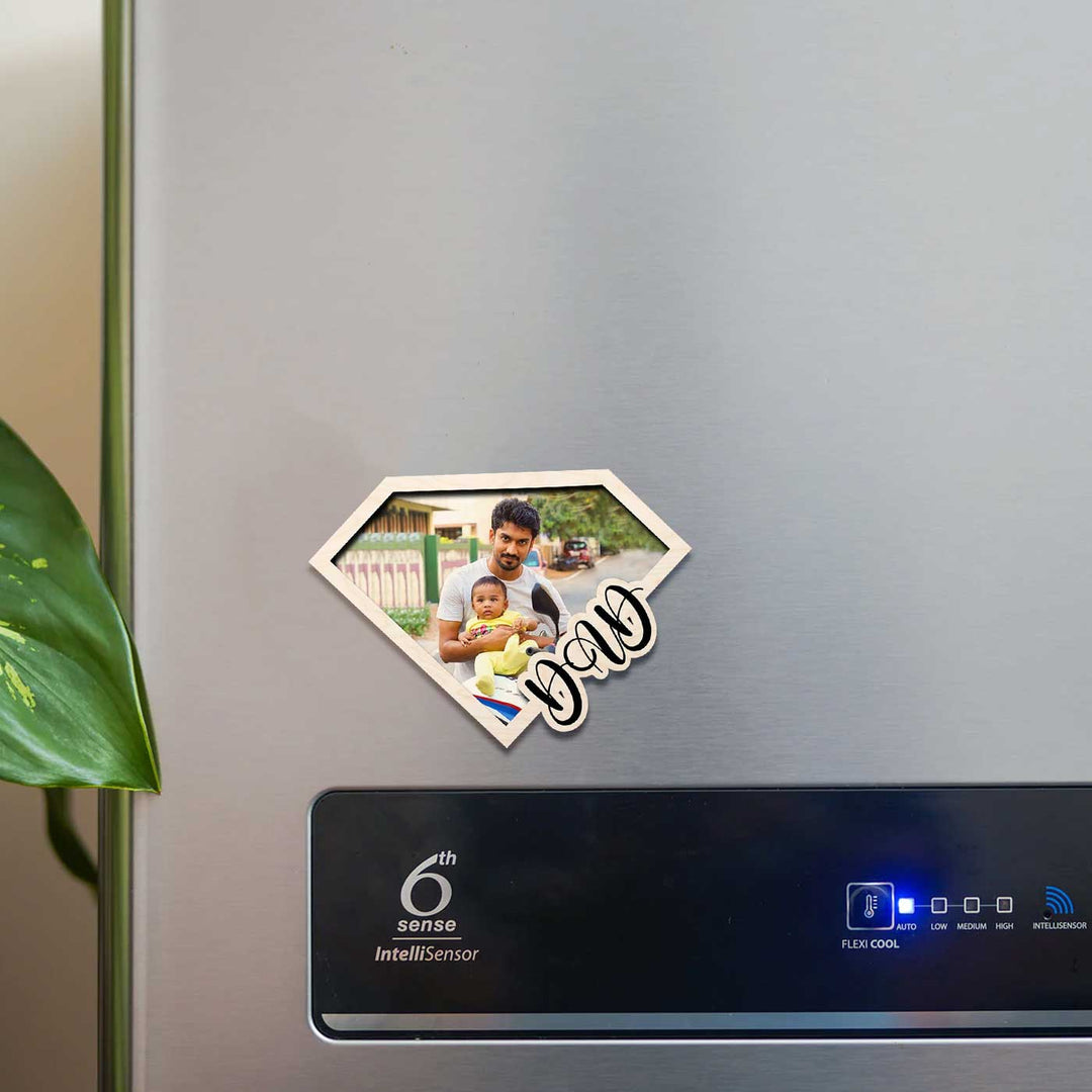 Photo Personalized Printed Superhero Theme Wooden Fridge Magnet For Fathers