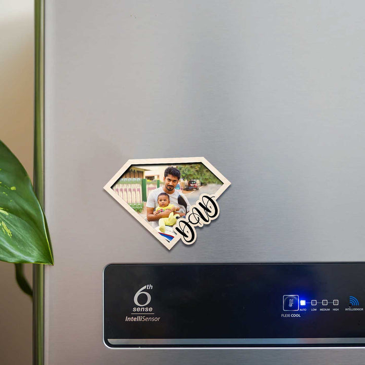 Photo Personalized Printed Superhero Theme Wooden Fridge Magnet For Fathers