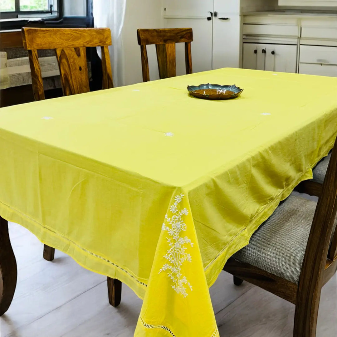 Hand Embroidered Floral Chikankari Cotton Table Cloth