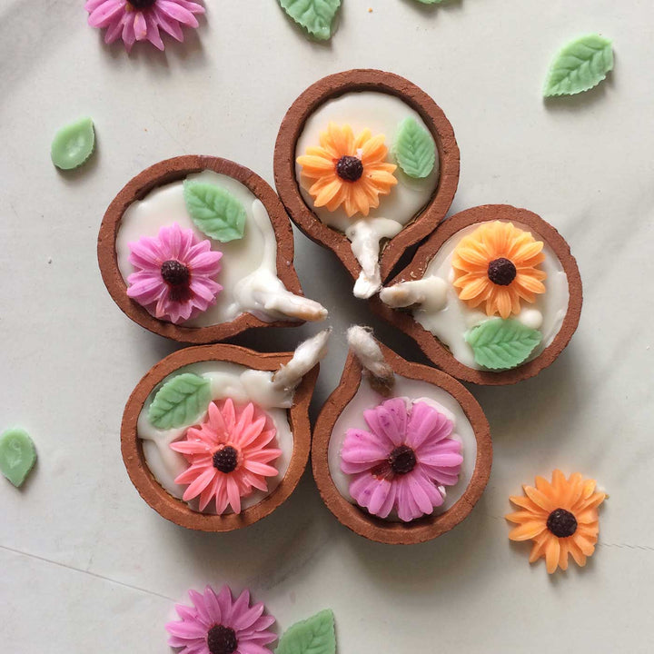 XL Set | Handmade Traditional Terracotta Floral Candle
