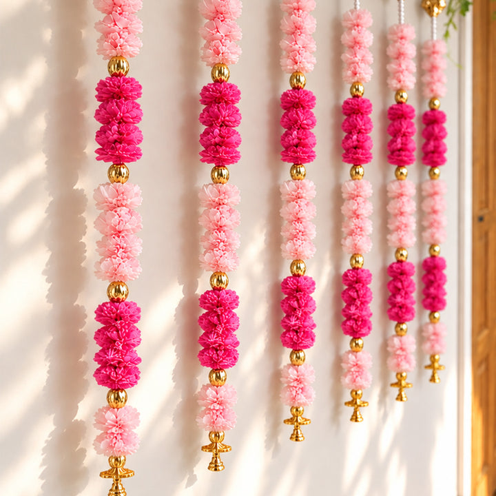 Handmade Blush Harmony Pink Shola Flower Hanging | Set Of 2