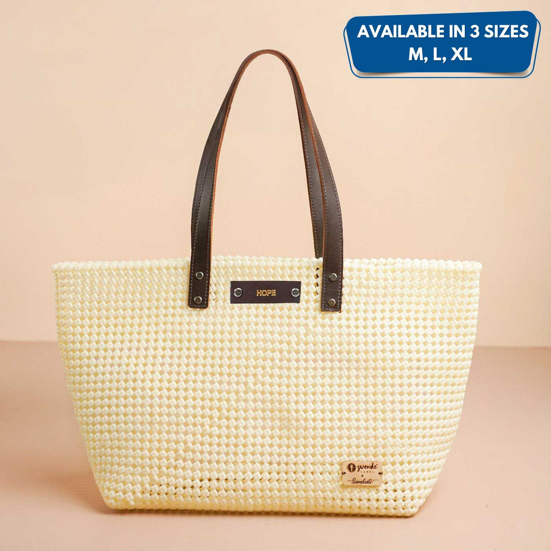 Off White Solid Mukhya Knot Handmade Koodai Beach Bag