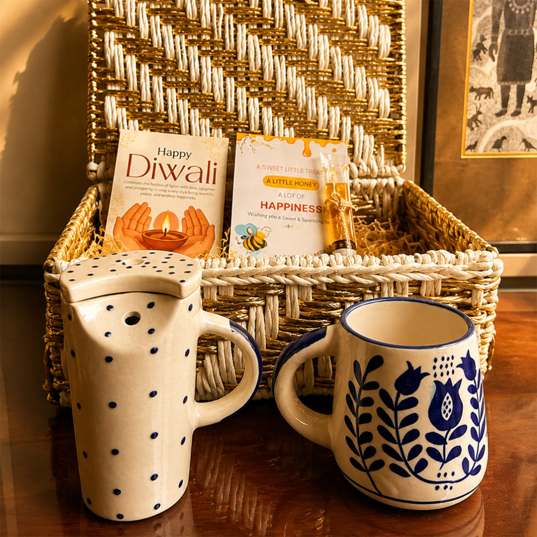 Festive Sip Tumbler And Mug Diwali Gift Hamper With Small Urli Candle For Festive Gifting