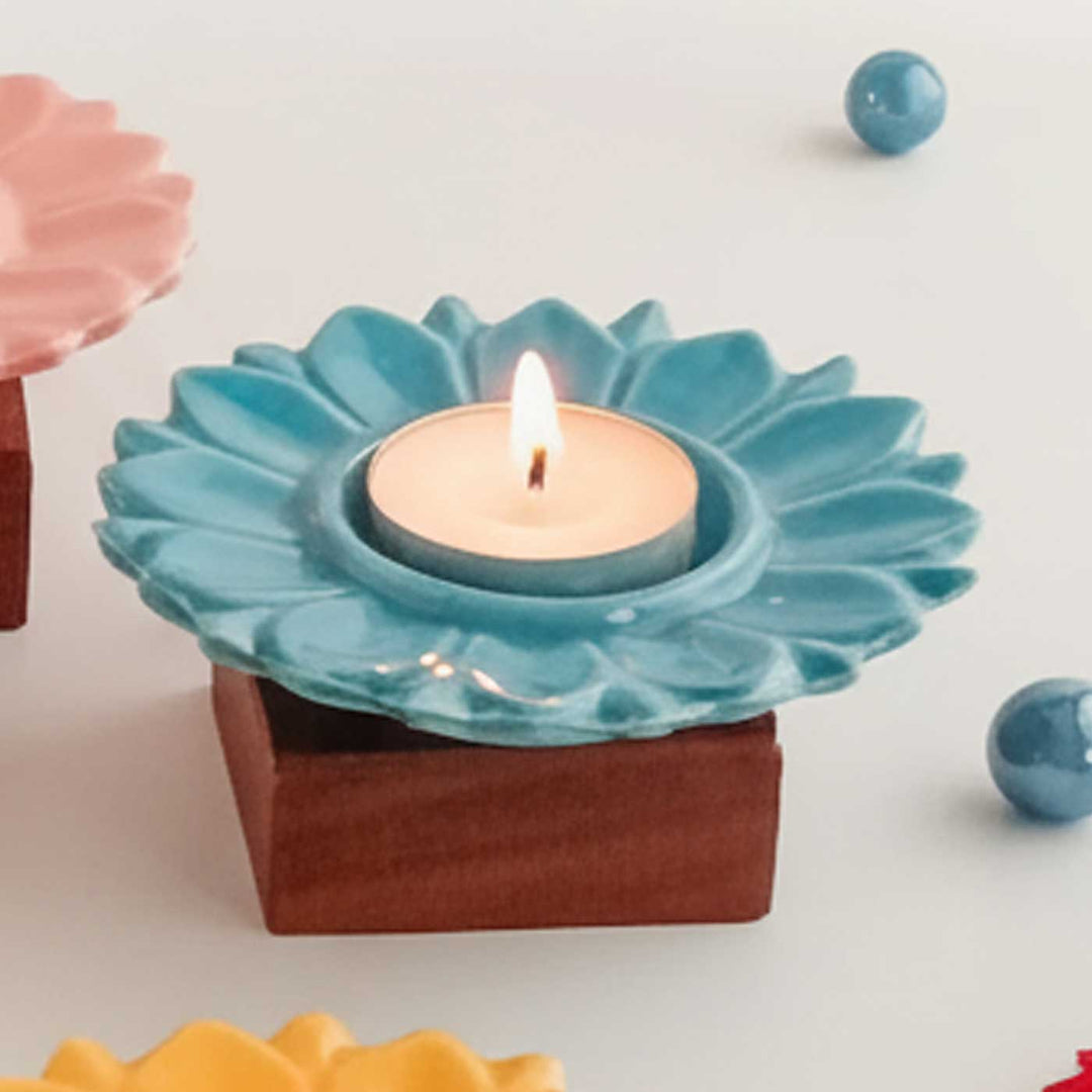5 Pc | Handmade Serenity Bloom Ceramic Tealight Holder