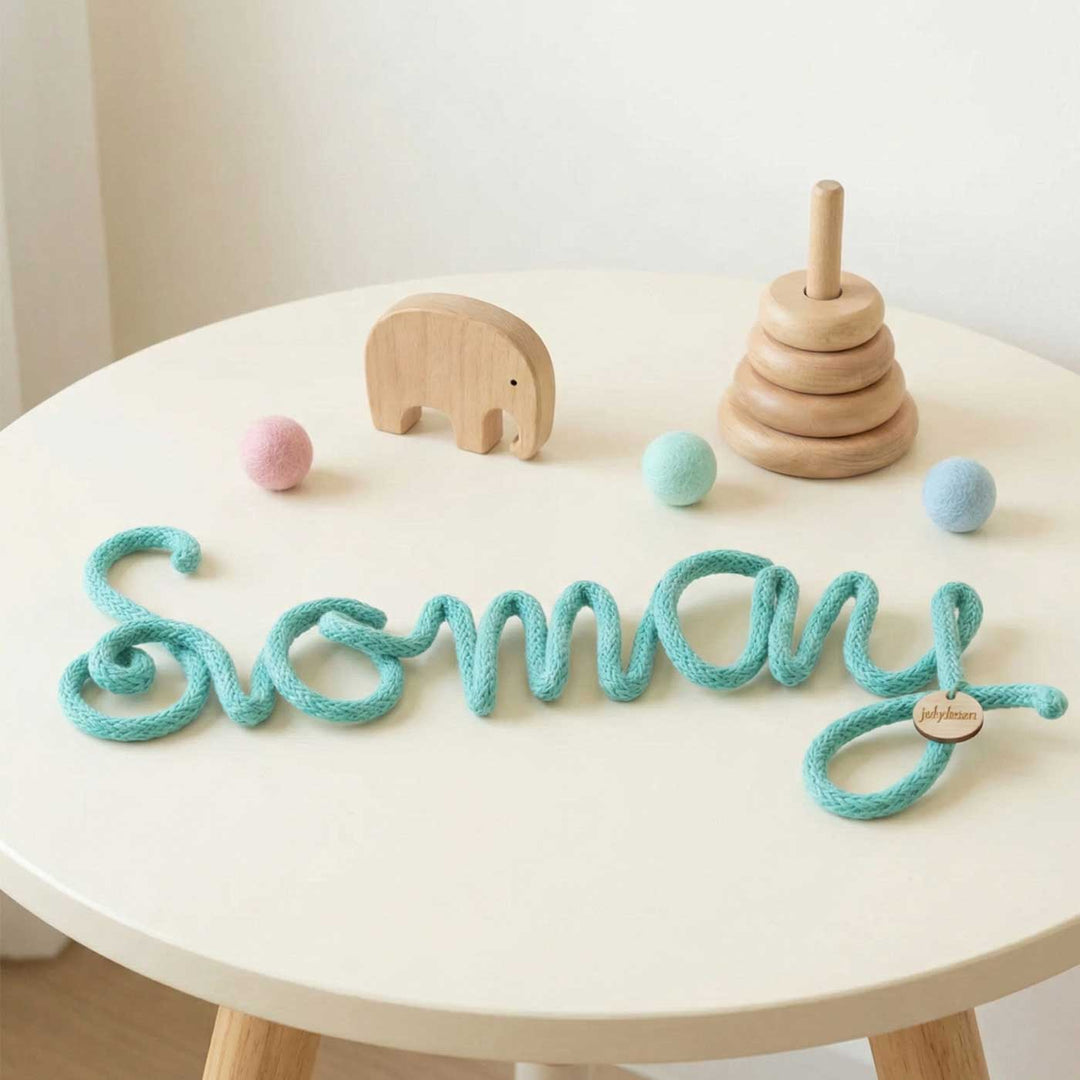 Personalized Blue Knitted Wire Kids Name Plate