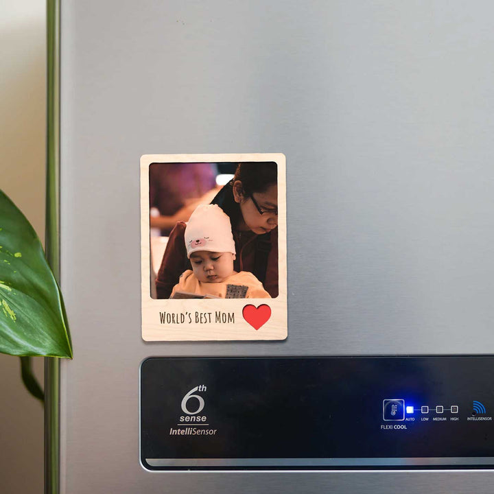 Photo Personalized Printed "Worlds Best Mom" Wooden Fridge Magnet