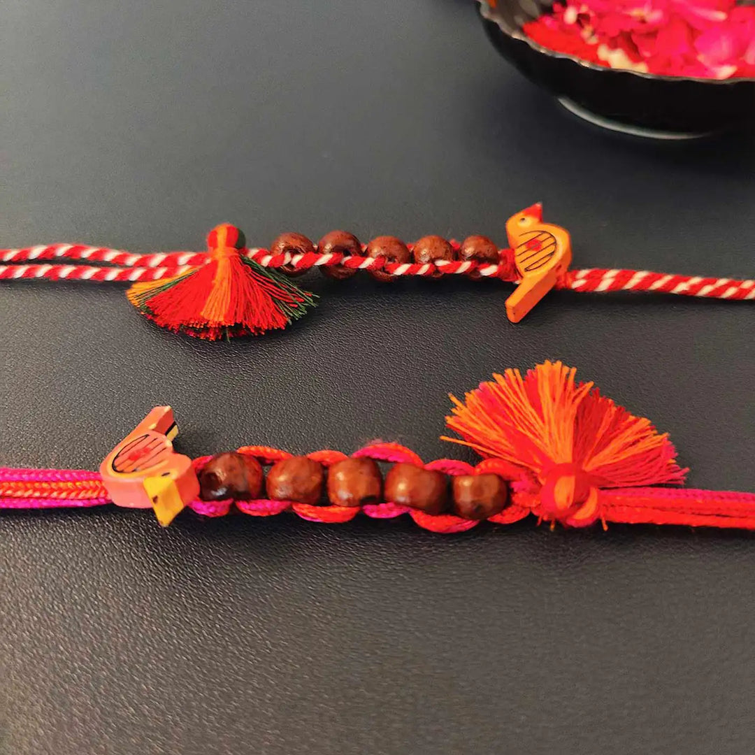 Handmade Beaded Bird Rakhi With Roli Chawal | Set Of 2