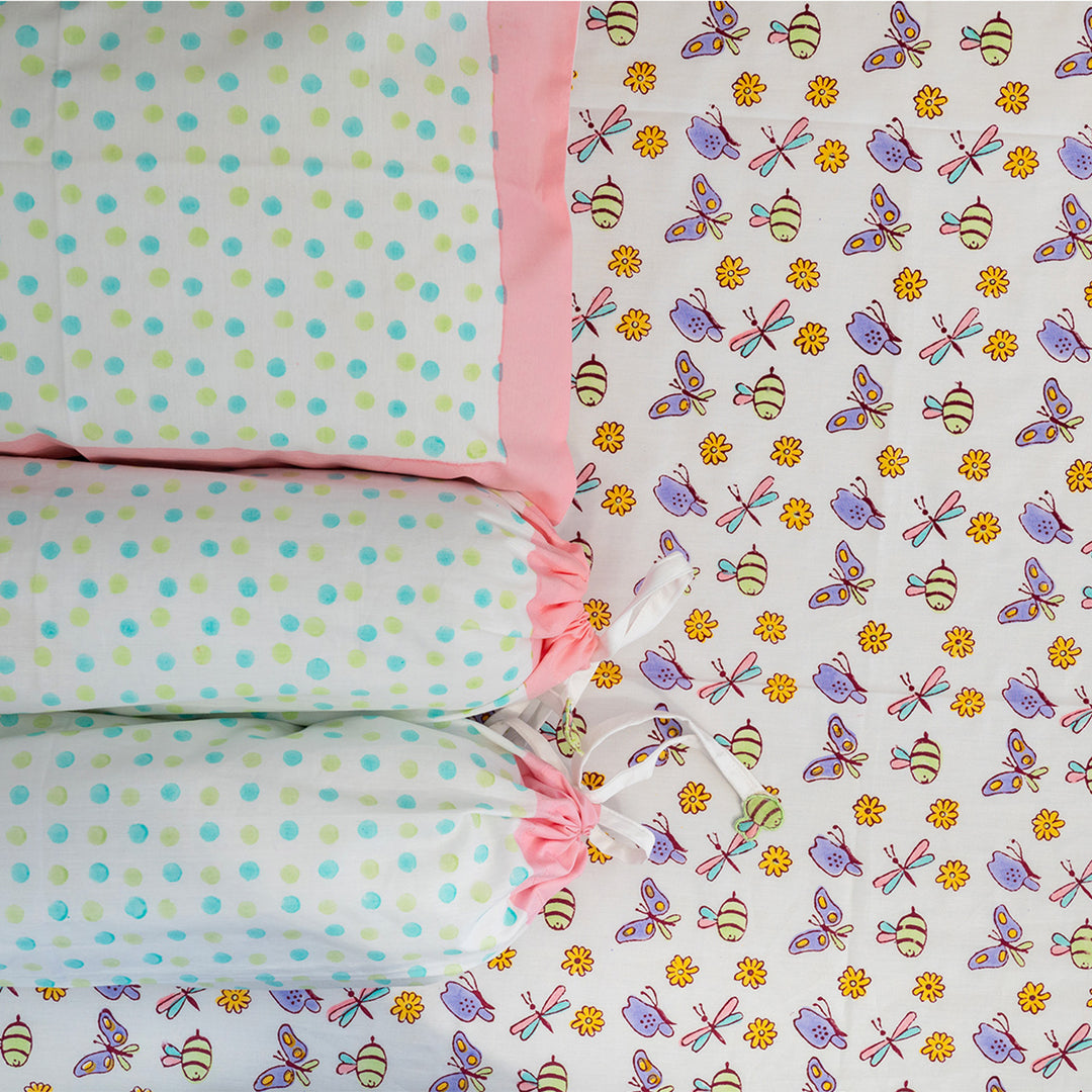 Lilac Butterfly Hand Block Printed Baby Bedding Cot Set