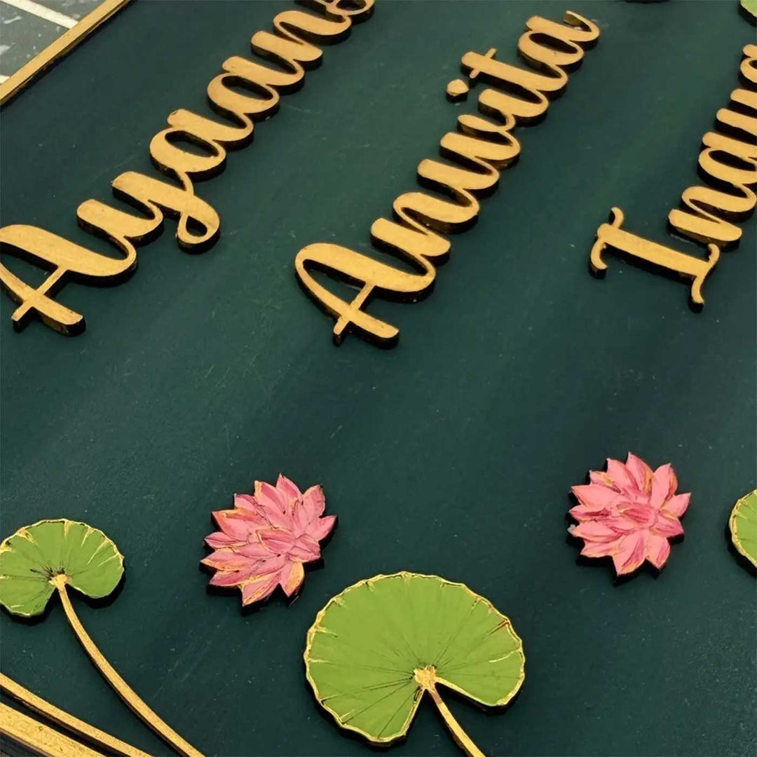 "Lotus Pond" Handcrafted Personalized MDF Wood Name Plate For Home