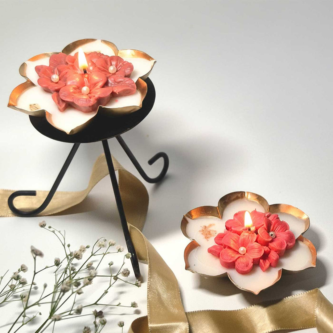 Set Of 2 | Handmade Phool Design Floral Decoration Soy Wax Scented Candle