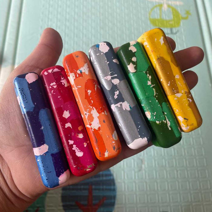 Handmade Non-Toxic Marbled Kitkat Crayons in Assorted Colours | Set Of 6