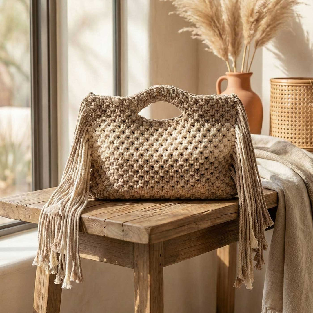 Handmade Macrame Fringe Fest Clutch Bag