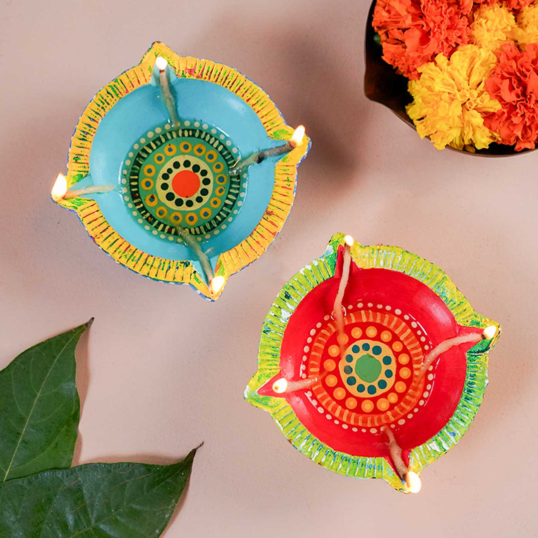 Set of 8 | Handmade Big Star Clay Oil Lamp / Diya