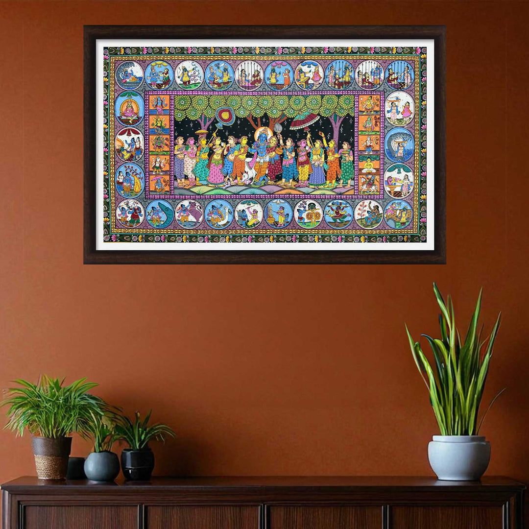 36 X 24 Inch | Handmade Canvas Krishna Leela With DashavatarPainting