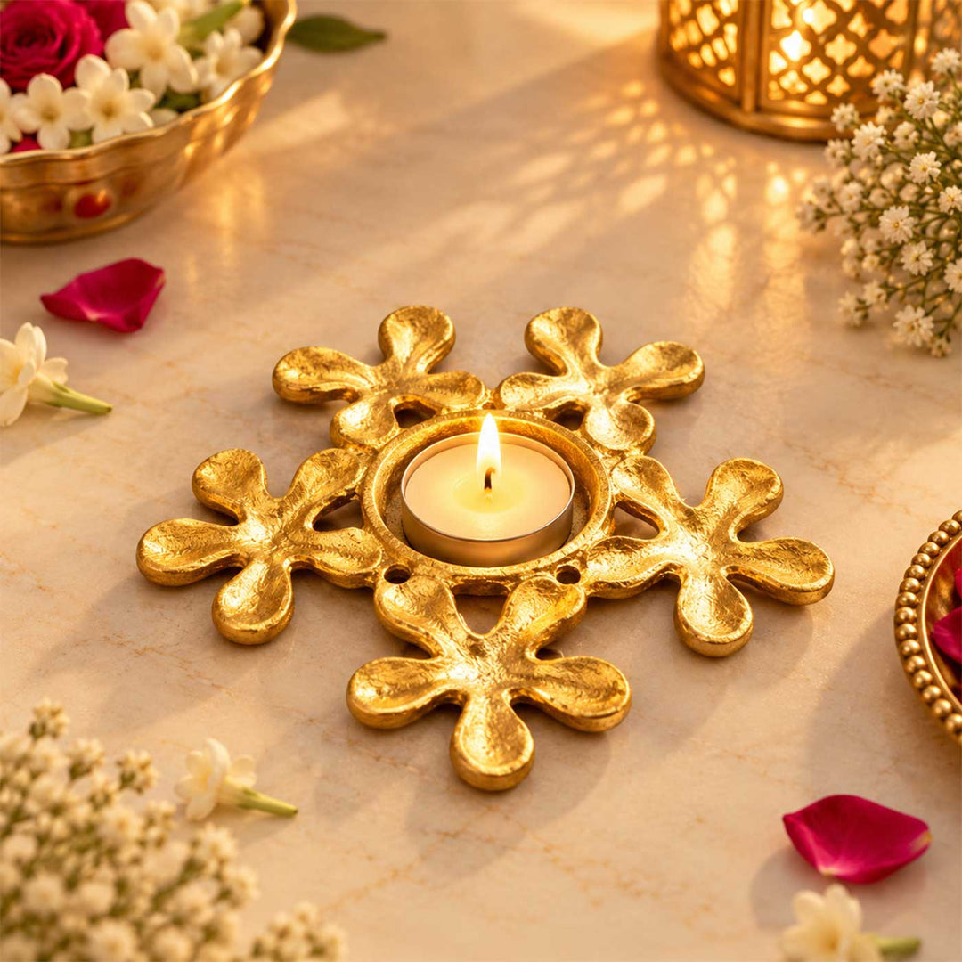 Handmade Floral Metal Tealight Holder For Festive Decor
