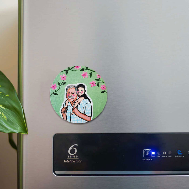 Photo Personalized Hand-Painted Grandpa And Kid Canvas Fridge Magnet