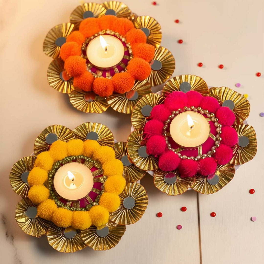Orange, Pink & Yellow Round Tealight Holders | Set Of 3