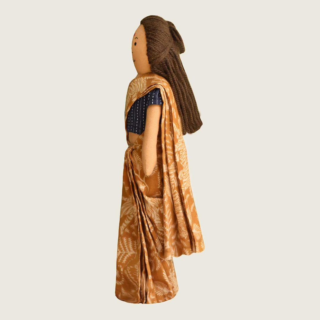 Nilah's Amma (Mother) In Beige Saree | Soft Hand-Stitched Sustainable Indian Play Doll