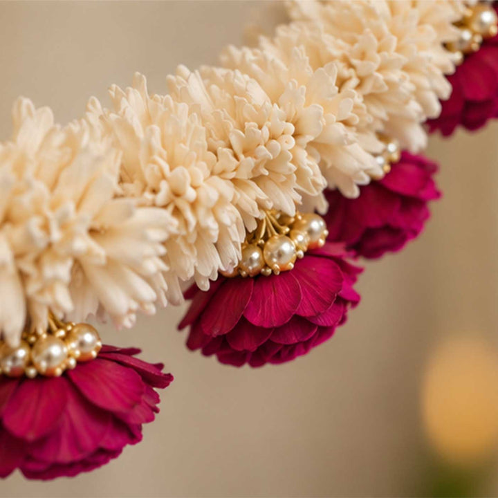 Handmade Gulab Rani Maroon & Ivory Sola Wood Rose Flower Toran with Gold Beads
