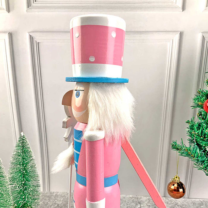 Pastel Pink Heart Nutcracker Self-Standing Wooden Decor For Christmas Table Decoration