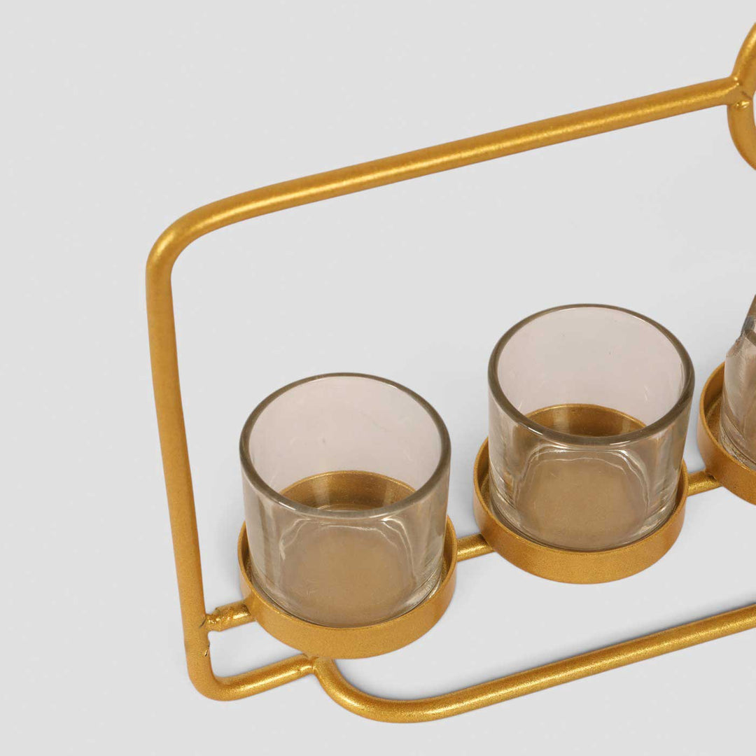 Handmade Rectangular Metal & 5 Glass Tealight Holder For Festive Decor
