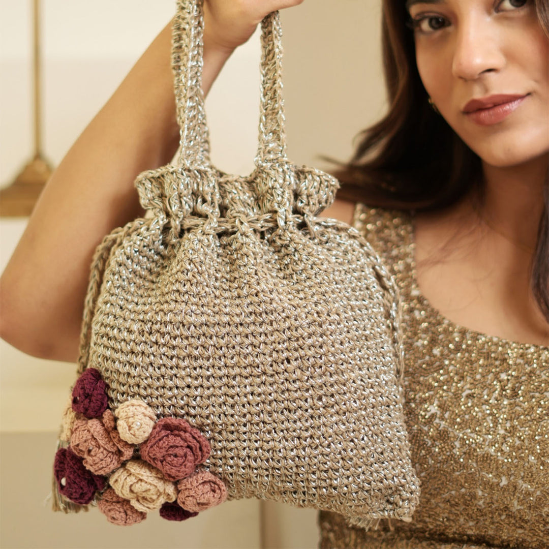 Handmade Crochet Rosette Charm Potli