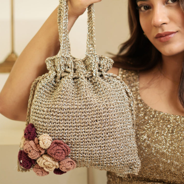 Handmade Crochet Rosette Charm Potli