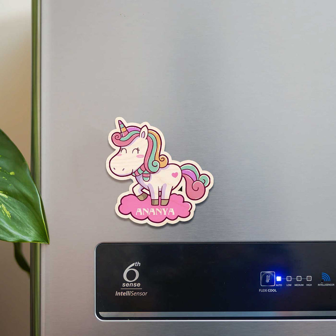 Personalized Printed Unicorn Theme Wooden Fridge Magnet
