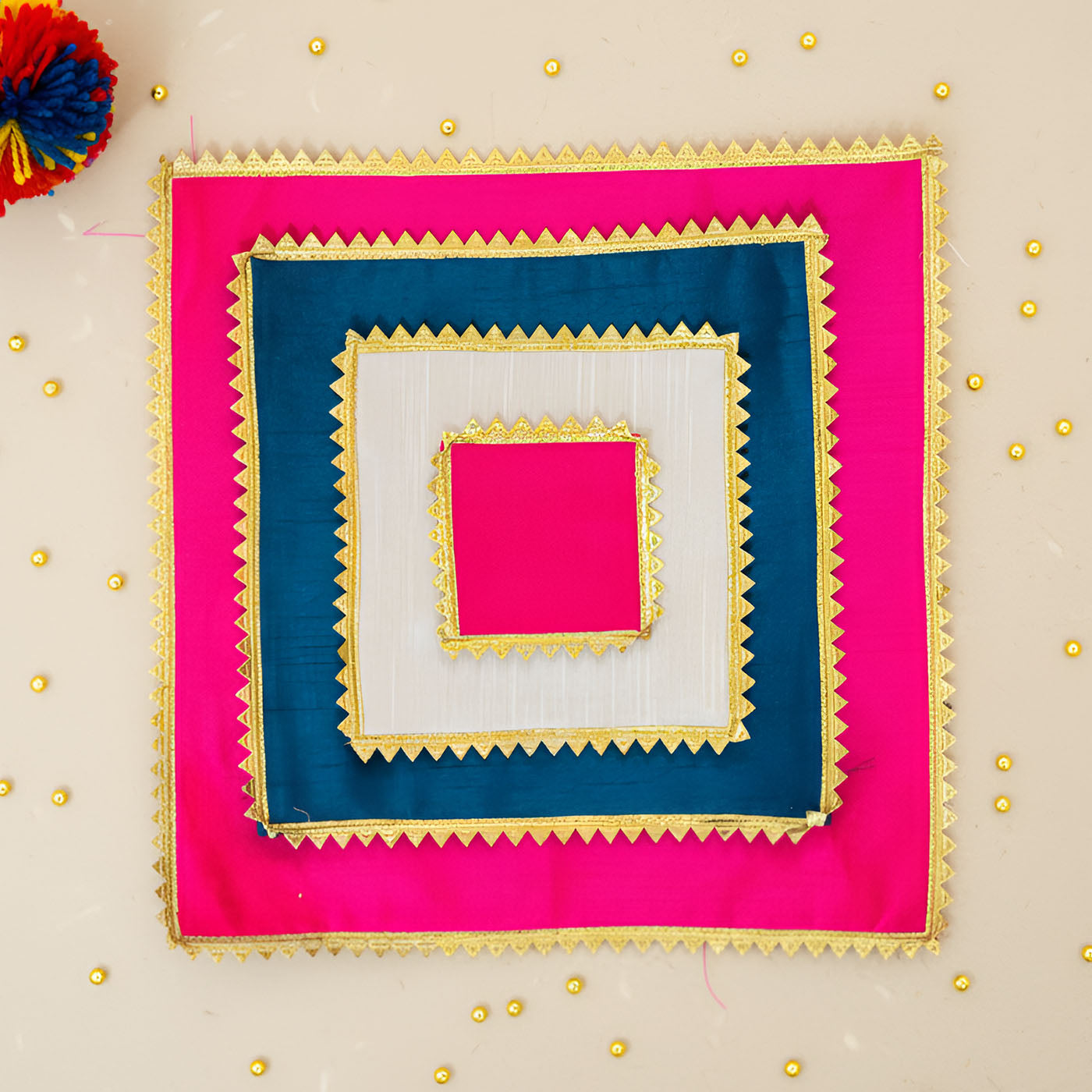 Buy Handmade Square Raw Silk Pooja Asan/Rangoli Mat | Set Of 4 Online ...