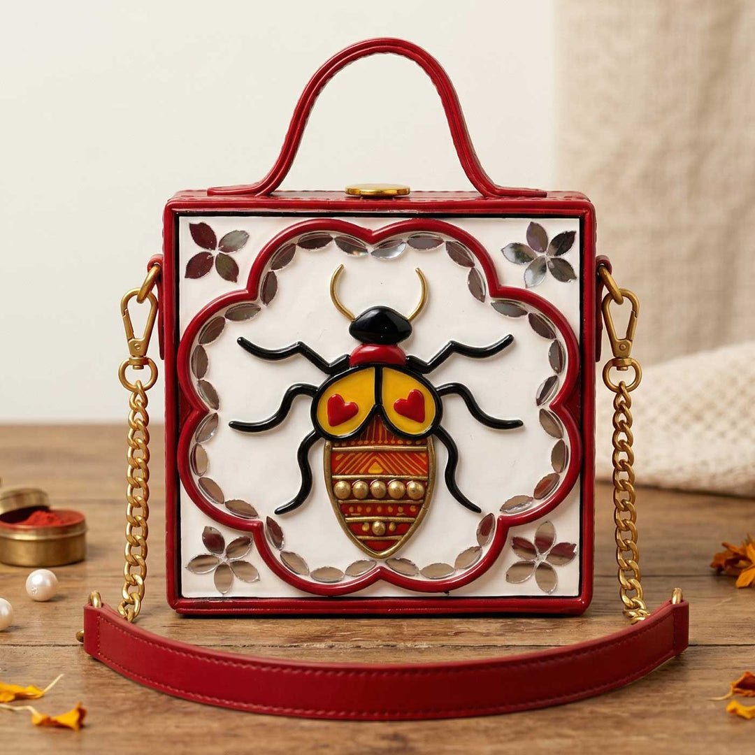 Handcrafted Mini Lady Bird Lippan Art Square Box Bag