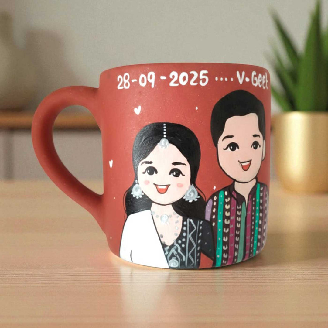 Photo Personalized Hand-Painted Wedding Theme Terracotta Mug
