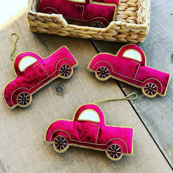 Red Car Cotton Premium Zardozi Ornament