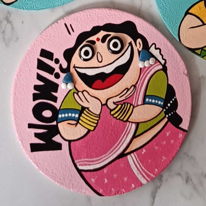 Hand-Painted "Wow" Pop Art Mdf Wood Fridge Magnet
