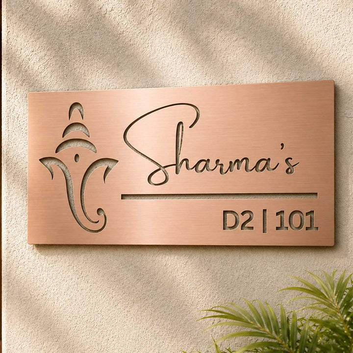 "Ganesha Grace" Personalized Weatherproof Stainless Steel Name Plate With Ganesha Motif For Home