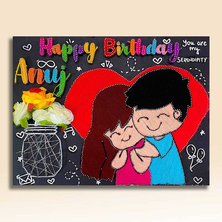 Personalized String Art Birthday Hearts Wooden Name Plate