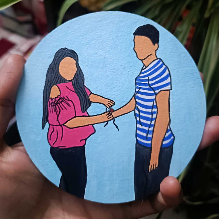 Photo Personalized Hand-Painted Rakhi Theme MDF Wood Fridge Magnet For Siblings