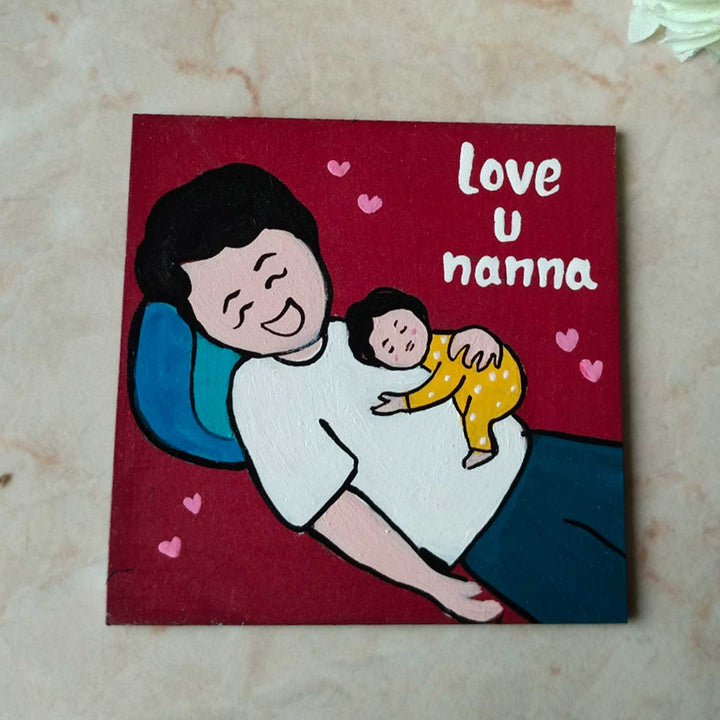 Photo Personalized Square Father & Daughter Theme MDF Wood Fridge Magnet