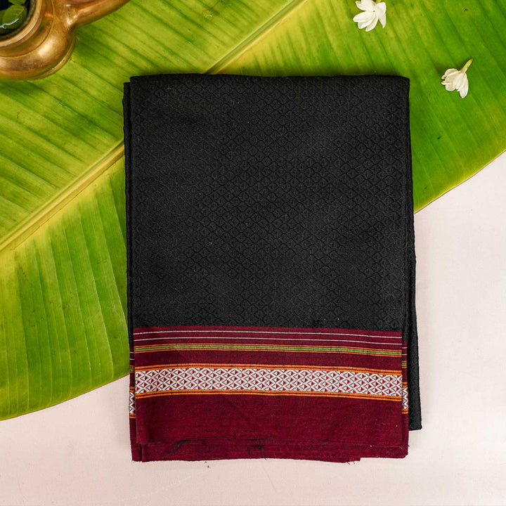 Black with Maroon Border Khunn Fabric Cotton Blouse Piece | 90cm