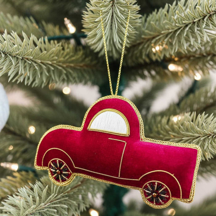 Red Car Cotton Premium Zardozi Ornament