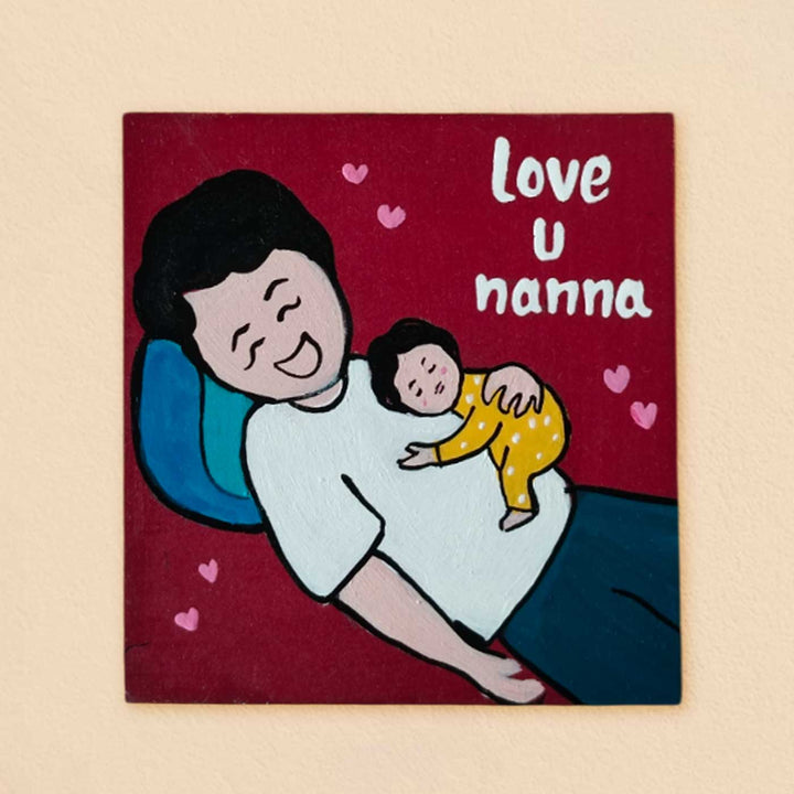 Photo Personalized Square Father & Daughter Theme MDF Wood Fridge Magnet