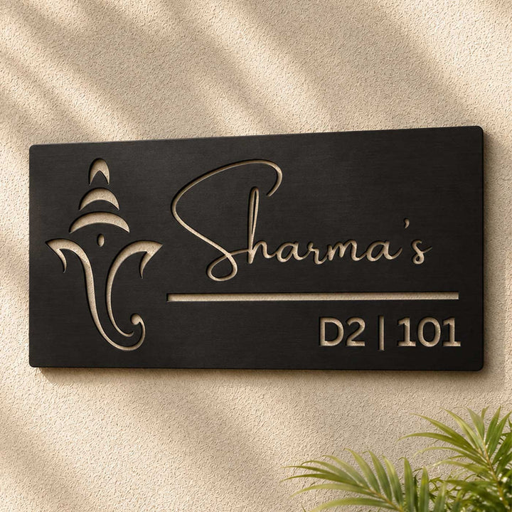 "Ganesha Grace" Personalized Weatherproof Stainless Steel Name Plate With Ganesha Motif For Home