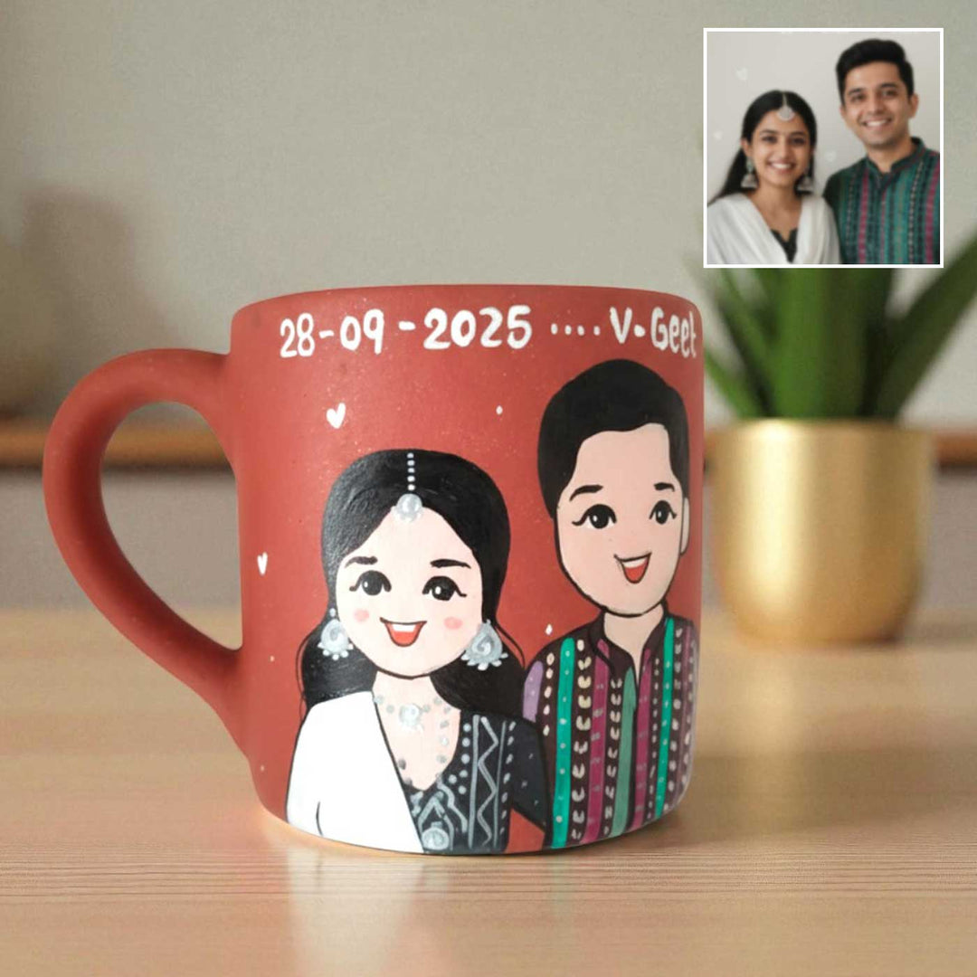 Photo Personalized Hand-Painted Wedding Theme Terracotta Mug