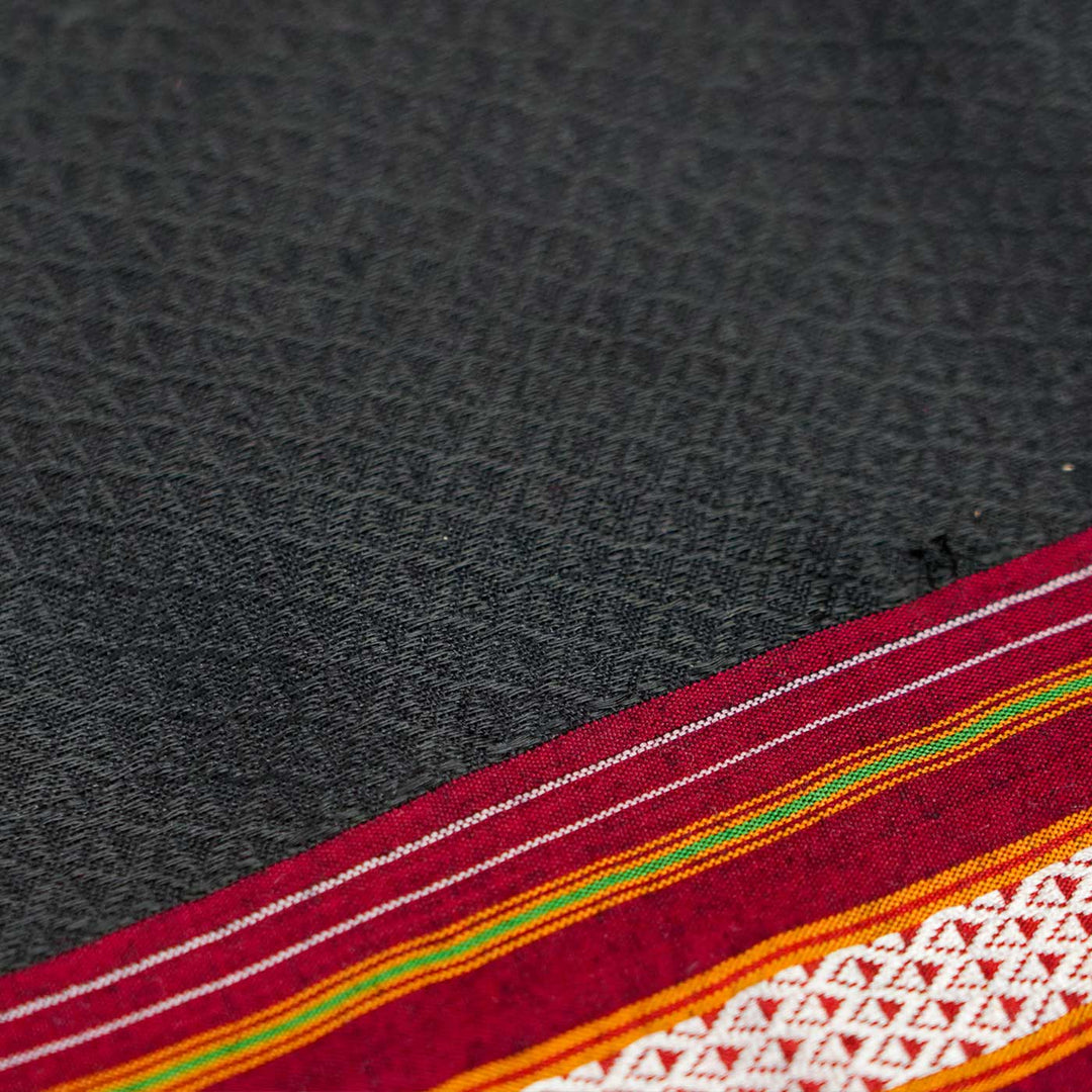 Black with Maroon Border Khunn Fabric Cotton Blouse Piece | 90cm