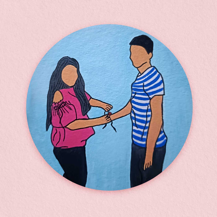 Photo Personalized Hand-Painted Rakhi Theme MDF Wood Fridge Magnet For Siblings