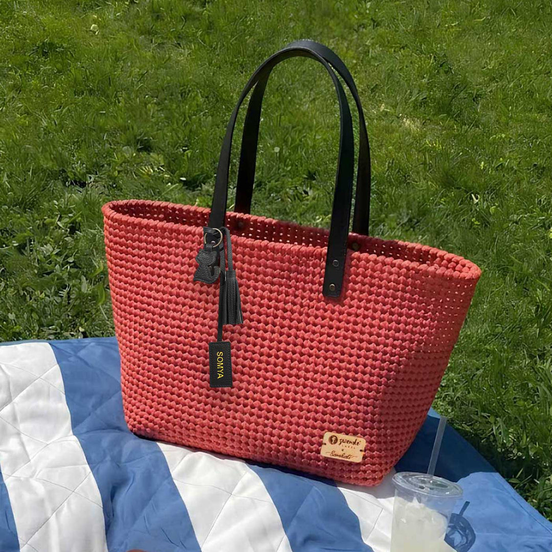 Red Solid Mukhya Knot Handmade Koodai Beach Bag