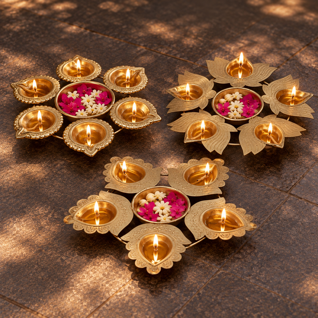 Handmade Metal Lotus & Flower Urli | Set of 3