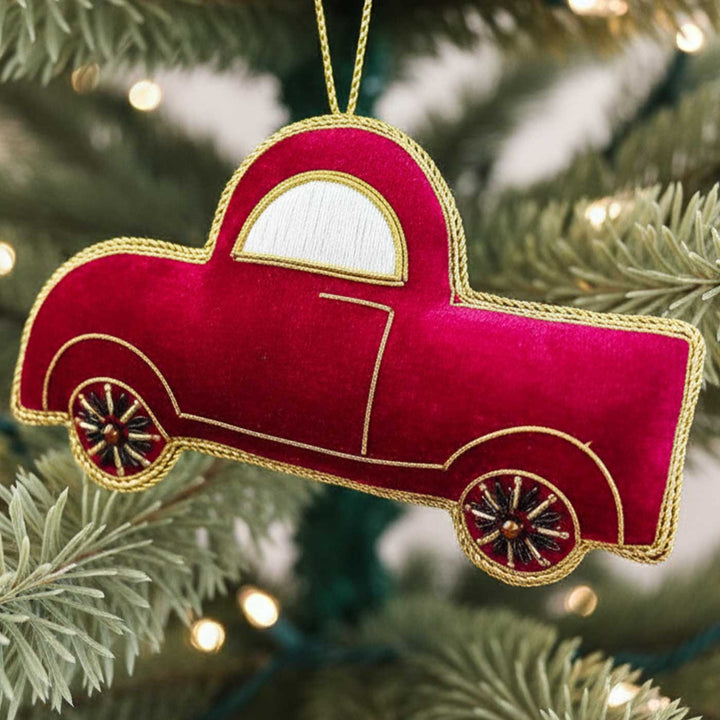 Red Car Cotton Premium Zardozi Ornament