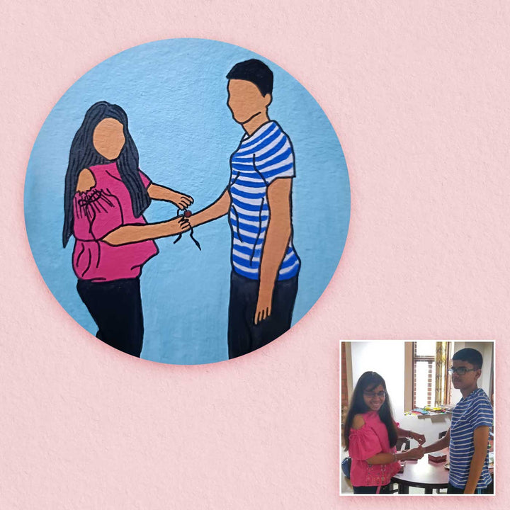 Photo Personalized Hand-Painted Rakhi Theme MDF Wood Fridge Magnet For Siblings