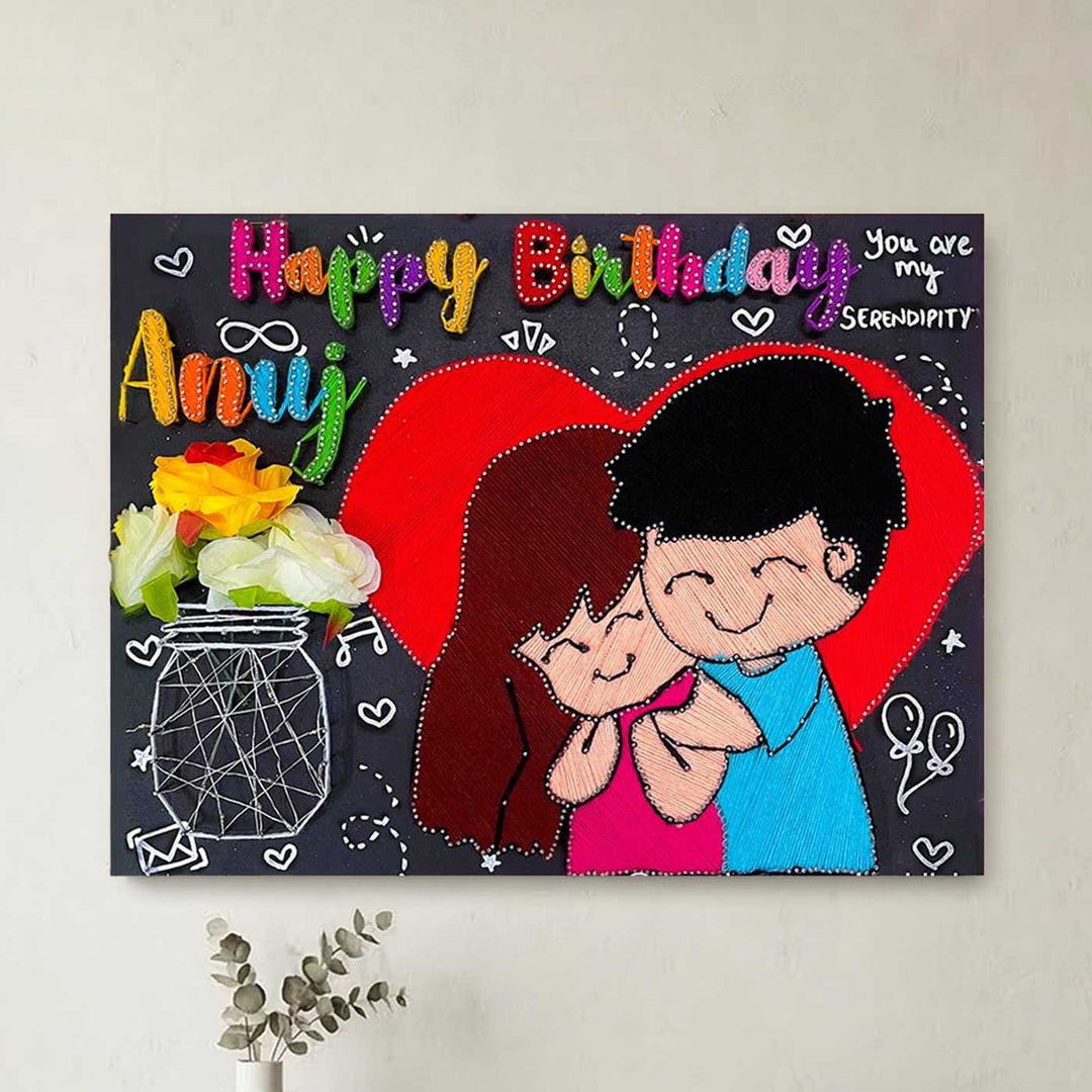 Personalized String Art Birthday Hearts Wooden Name Plate