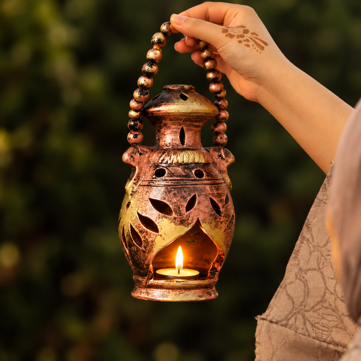 Handmade Green Terracotta Lantern Tealight Holder